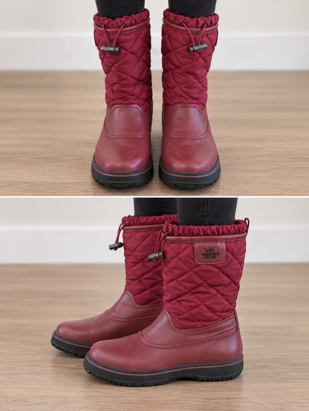 Coach Quilted Burgundy Winter Boots with Drawcord